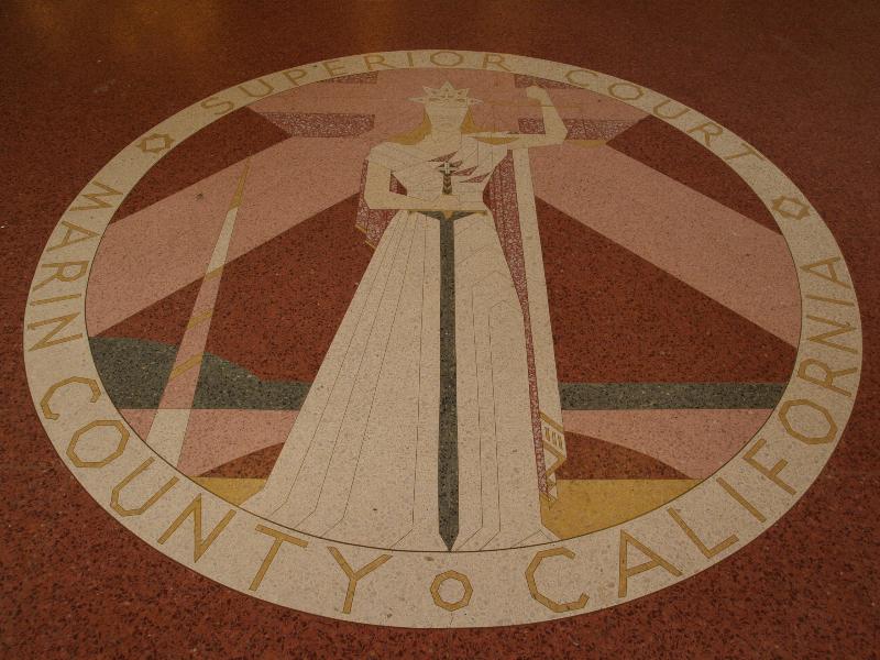 San Rafael, California (CA): Marin County Court (Hall of Justice): floor decoration (1966-1969, possibly Aaron Green; building architect Frank Lloyd Wright)