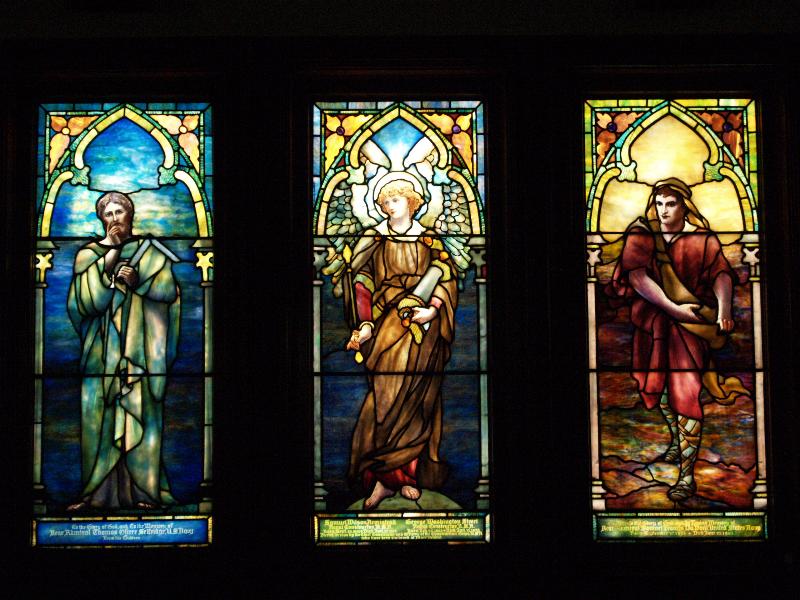 Mare Island, California (CA): St Peter's Chapel: St Thomas; Archangel Uriel; The Sower (1905-1907, Tiffany Studios)