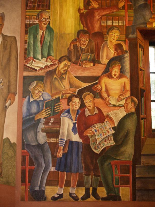 San Francisco, California (CA): Coit Tower: Library (artist Bernard Zakheim)