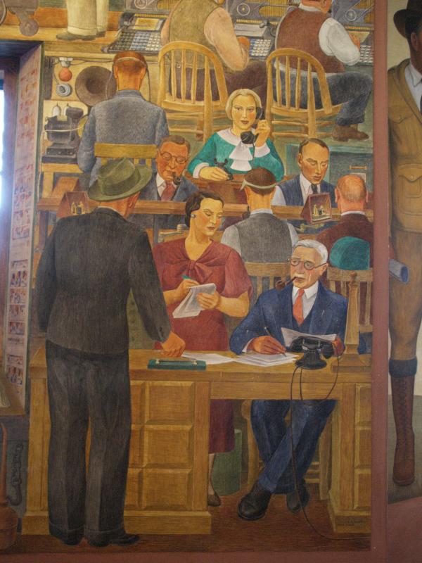 San Francisco, California (CA): Coit Tower: Newsgathering (artist Suzanne Scheuer)