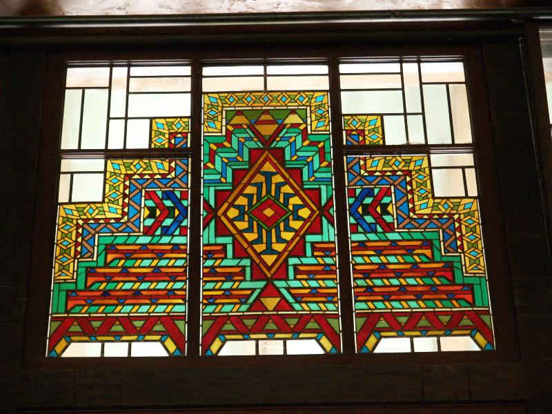 Yosemite National Park, California (CA): Ahwahnee Hotel: Great Lounge, stained glass window (1927, Jeannette Dyer Spencer)