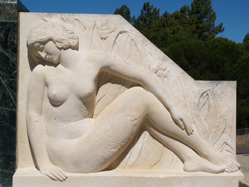 San Simeon, California (CA): Hearst Castle: Neptune Pool, female figure (deco)