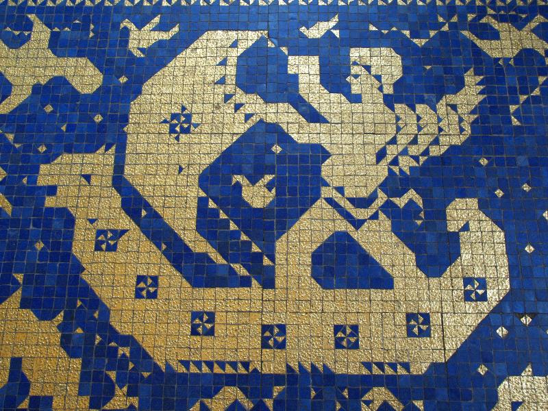 San Simeon, California (CA): Hearst Castle: Roman Pool, ship (floor tiles)