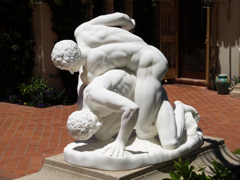San Simeon, California (CA): Hearst Castle: The Wrestlers (19th century copy by Romanelli Brothers of Roman sculpture)