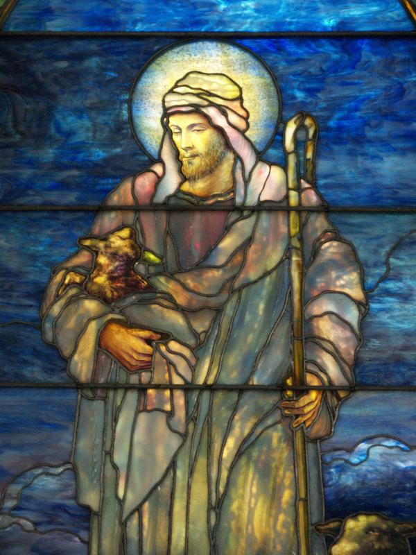 Ashfield, Massachusetts (MA): St John's Episcopal Church: Jesus the Good Shepherd, detail (1921, Tiffany Studios)
