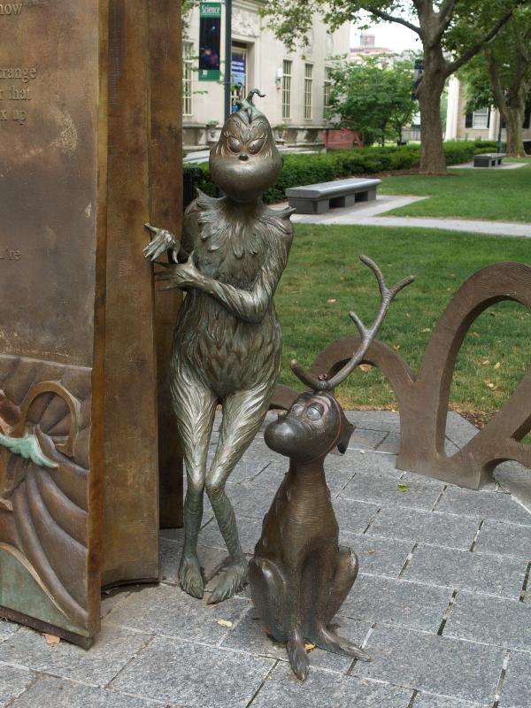 Springfield, Massachusetts (MA): Dr. Seuss National Memorial Sculpture Garden: The Grinch and his dog, Max (2002)