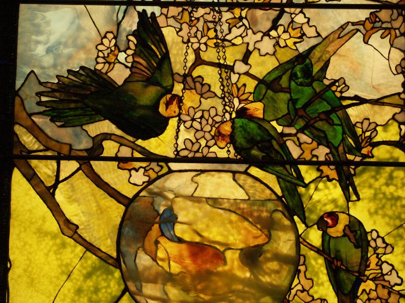 Boston, Massachusetts (MA): Museum of Fine Arts: Parakeets and Gold Fish Bowl, detail (about 1893, Tiffany, for World's Columbian Exposition)