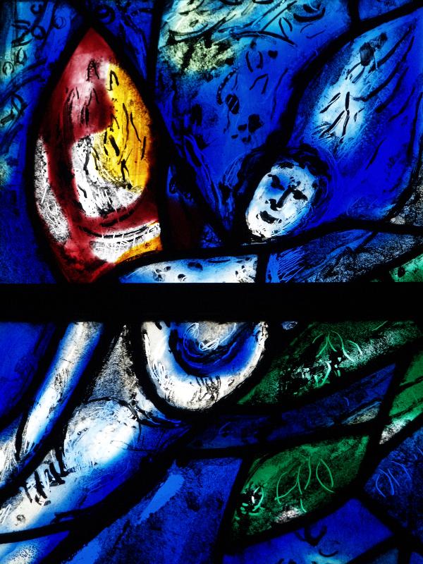 Tudeley, England: All Saints' Church: south east chancel window, detail (installed 1967-1985, Marc Chagall)