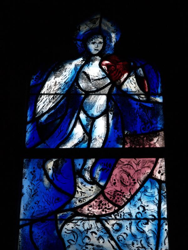 Tudeley, England: All Saints' Church: north chancel window, detail (installed 1967-1985, Marc Chagall)