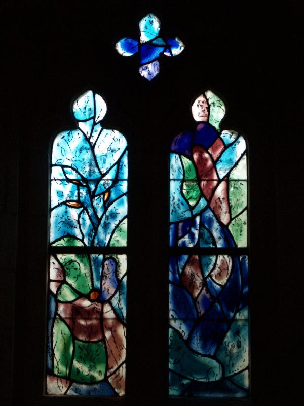 Tudeley, England: All Saints' Church: west side aisle window (installed 1967-1985, Marc Chagall)