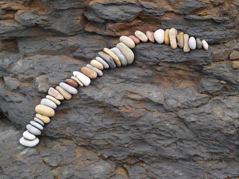 Robin Hood's Bay, England: beach: rock sculpture