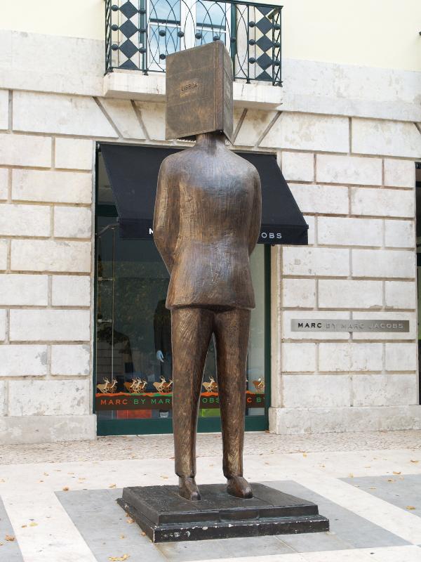 Lisbon, Portugal: Largo de Sao Carlos: Hommage a Pessoa (2008, Jean-Michel Folon)