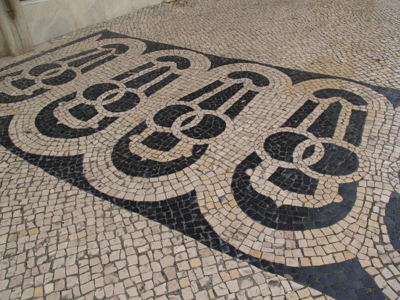 Lisbon, Portugal: Rua Garrett: decorated black and white pavement