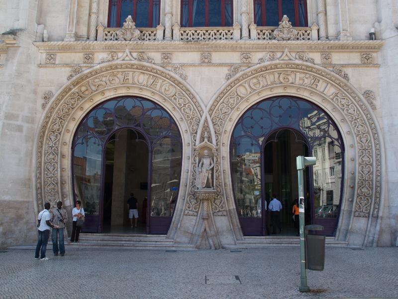 Lisbon, Portugal: Estacao de Caminhos de Ferro do Rossio (Estacao Central): entrance to train station (1890, architect Jose Luis Monteiro)
