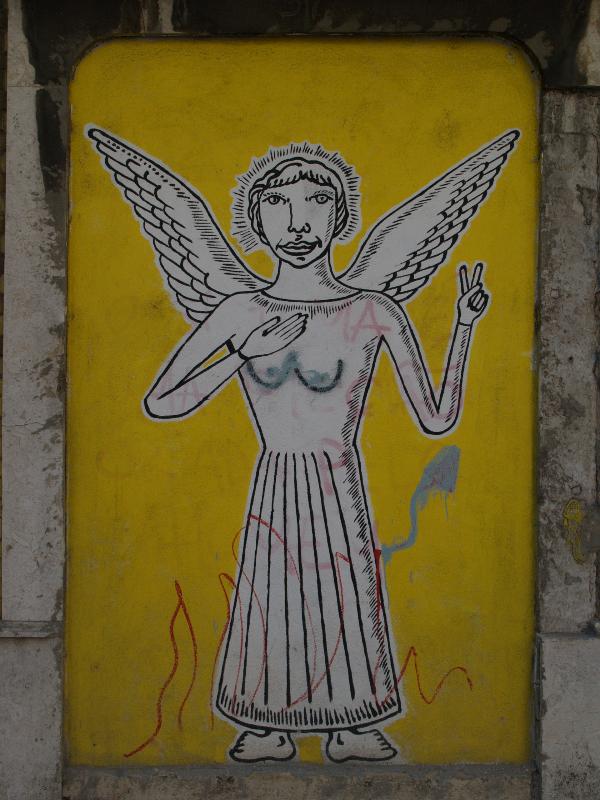 Lisbon, Portugal: Rua da Madalena: angel