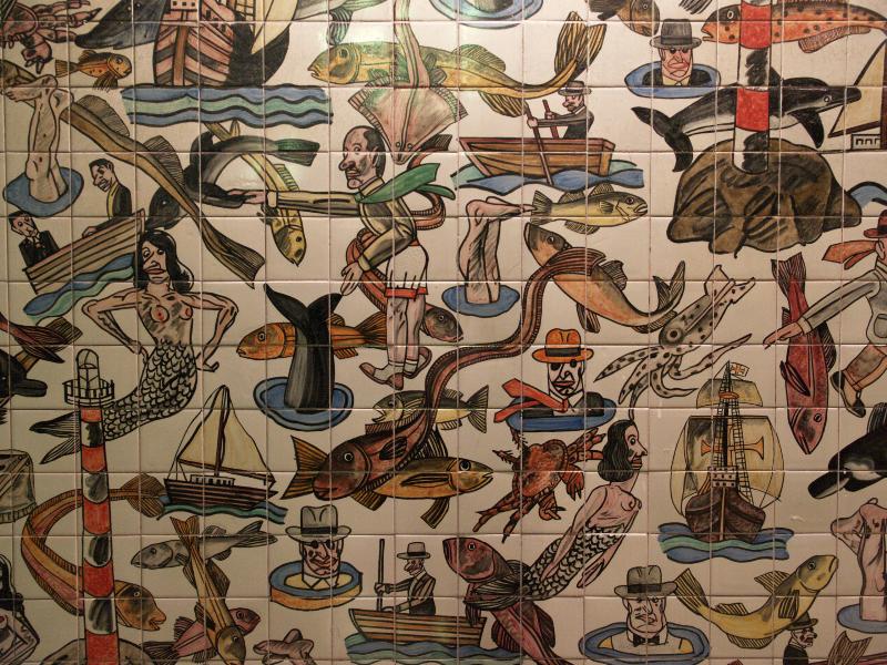 Lisbon, Portugal: Estacao de metro Oriente (Oriente Station): cartoons (artist Antonio Segui)