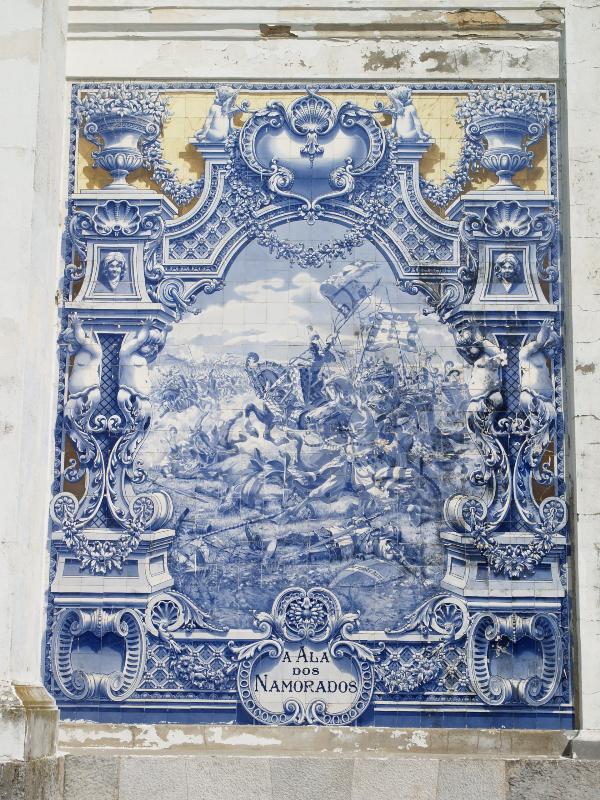 Lisbon, Portugal: Parque Eduardo VII, Pavilhao Carlos Lopes: Battle of Aljubarrota (1385) between the Portuguese and Castillian armies (Azulejo, 1922, artist Jorge Colaco)
