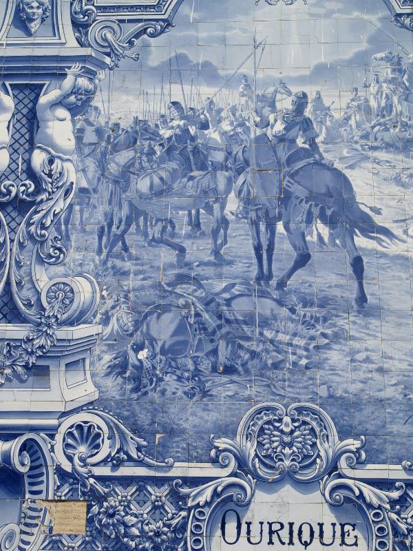 Lisbon, Portugal: Parque Eduardo VII, Pavilhao Carlos Lopes: Battle of Ourique (1139) (Azulejo, 1922, artist Jorge Colaco)