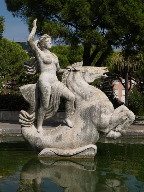 Lisbon, Portugal: Parque Eduardo VII: woman riding a seahorse (1958, Euclides Vaz)