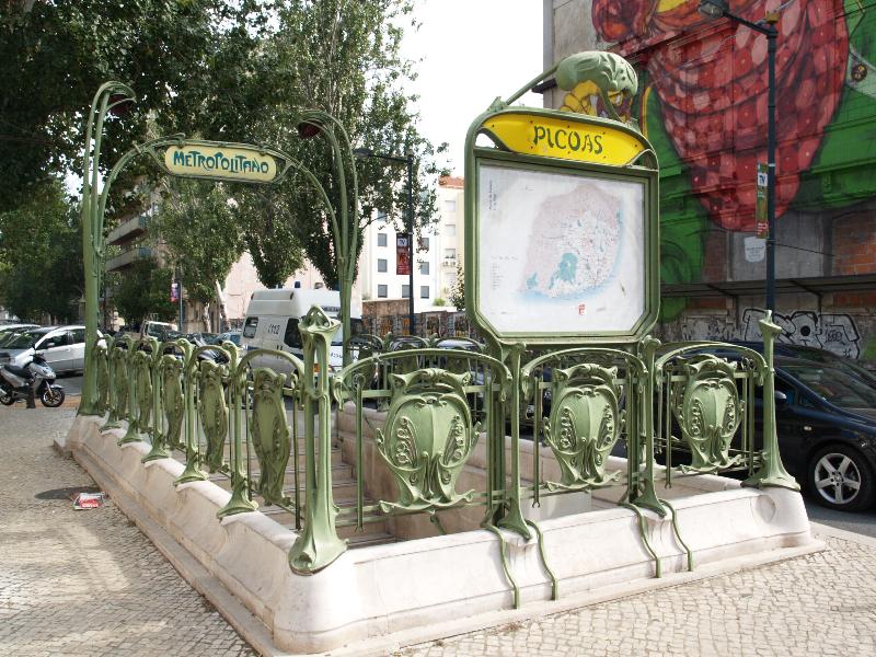 Lisbon, Portugal: Estacao das Picoas: metro entrance (installed 1995, copy of Hector Guimard originals from Paris metro)