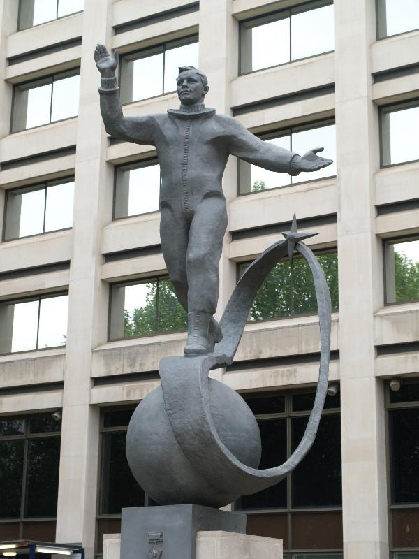 London, England: The Mall, British Council: Yuri Gagarin statue (2011, sculptor Anatoly Novikov; copy of 1984 one in town of Lubertsy, Russia)