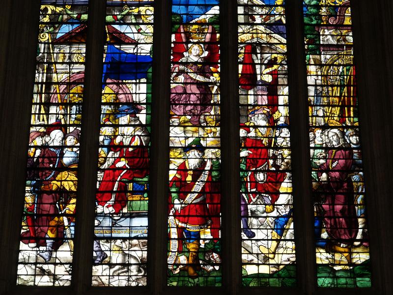 Cambridge, England: King's College: chapel, north wall window, detail