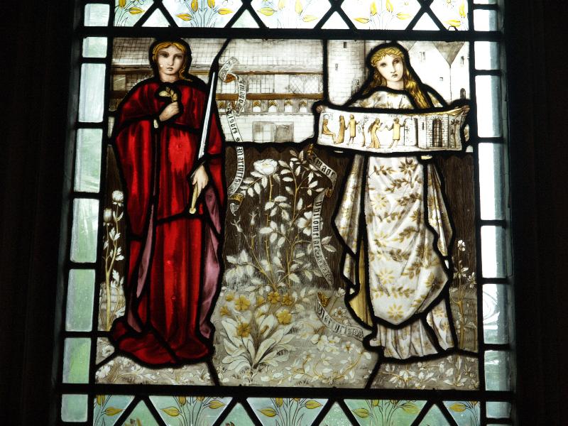 Cambridge, England: Peterhouse: Combination Room window, Thisbe and Philomela (Edward Burne-Jones)