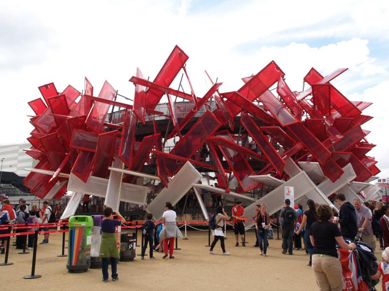 London, England: Olympic Park, The Beat Box: view (2012, Asif Khan and Pernilla Ohrstedt)