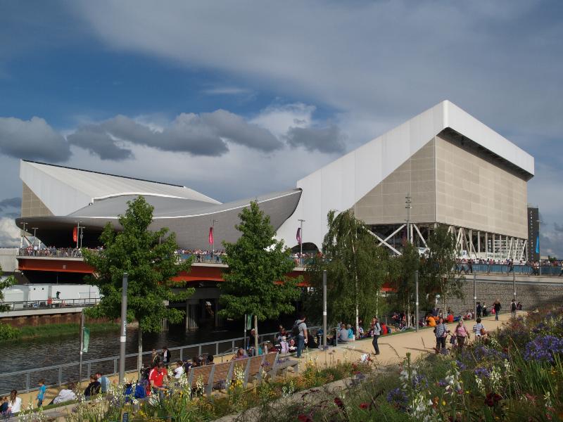 London, England: Olympic Park, London Aquatics Centre: view (2008-2011, Zaha Hadid Architects, structural engineer Ove Arup & Partners)
