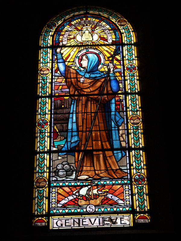 Lyon, France: Eglise Saint Pothin: Saint Genevieve (1932, artist Joseph-Emile Begule, made by Balmet of Grenoble)