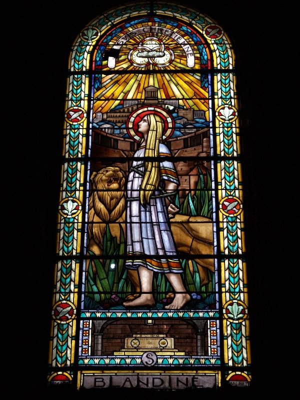 Lyon, France: Eglise Saint Pothin: Blandine (1932, artist Joseph-Emile Begule, made by Balmet of Grenoble)