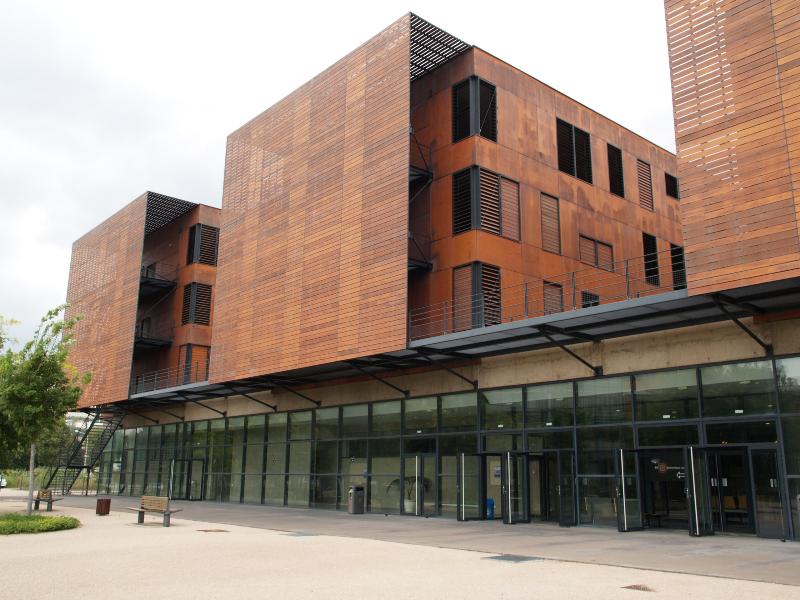 Lyon, France: Avenue Tony Garnier, Institut de science financiere et d'assurances (ISFA): courtyard view, wood (2004)