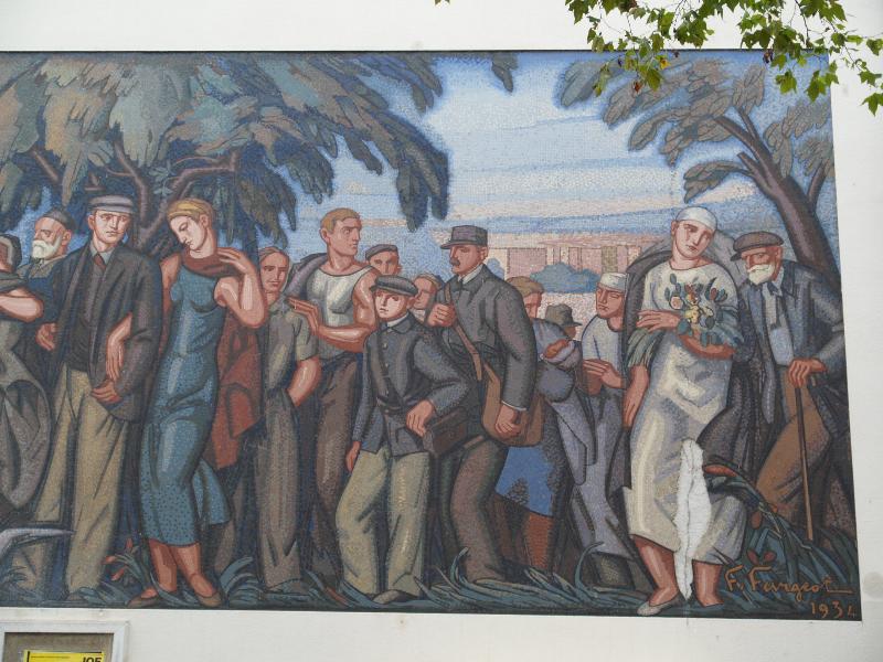Lyon, France: Rue de Crequi, Bourse du Travail: La Vie embellie par le Travail, right section (1934, architect Charles Meysson, artist Fernand Fargeot, made by Gaudin)