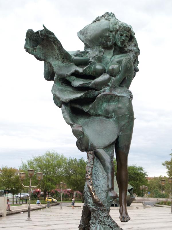 Lyon, France: Place Louis Pradel: monument dedicated to Louise Labe and Maurice Sceve (1982, sculptor Jean-Robert Ipousteguy)
