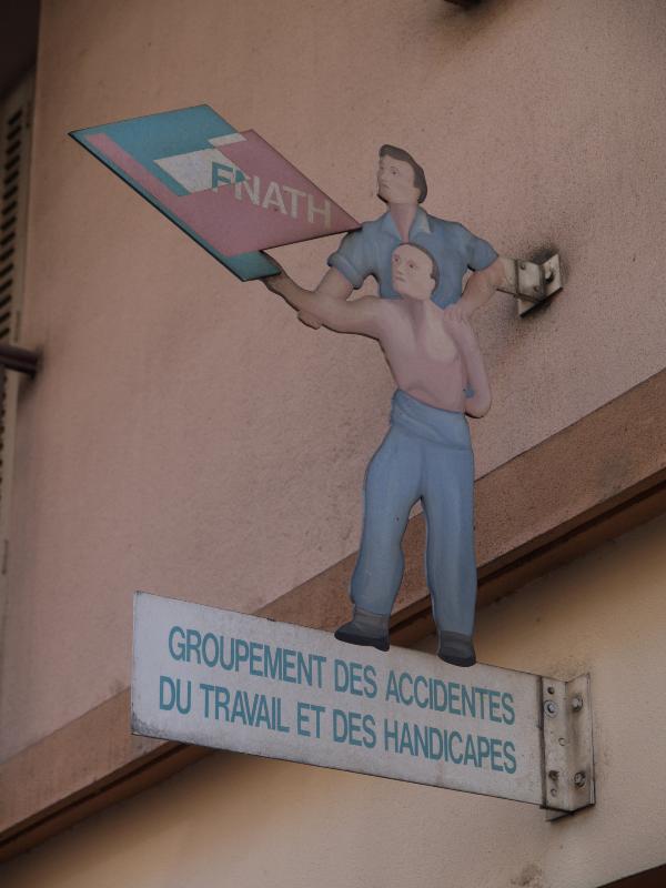 Lyon, France: Rue de Crequi, Groupement des Accidentes du Travail et des Handicapes: sign