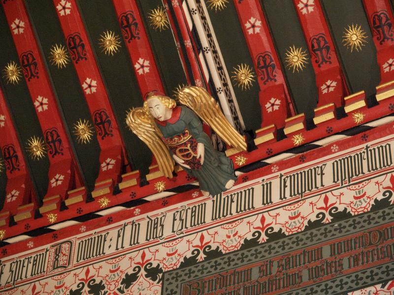Cambridge, England: Queens' College: old dining hall, angel