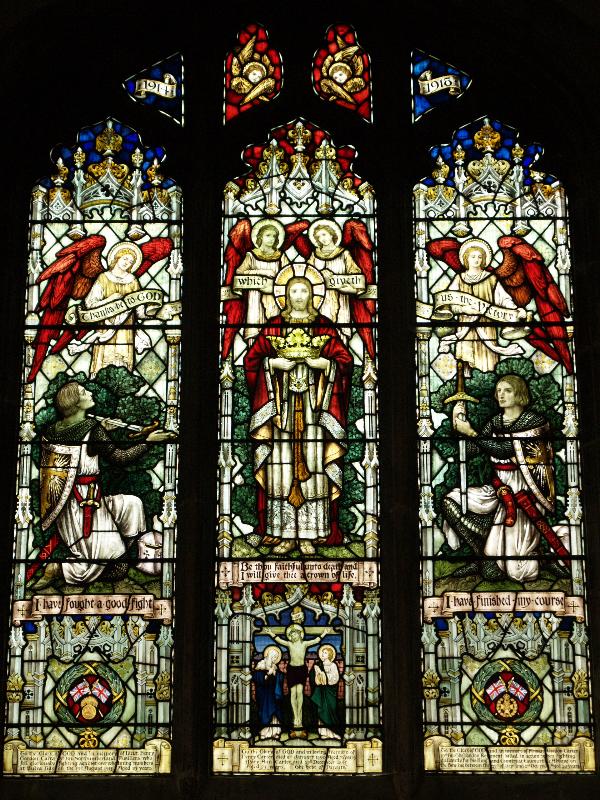Kimbolton, England: St Andrew's Church: The Carter Window (installed in 1922, probably made by William Harris and Sons of Kennington Road, London; in memory of Henry Carter and his wife Mary Ann Gordon Carter)