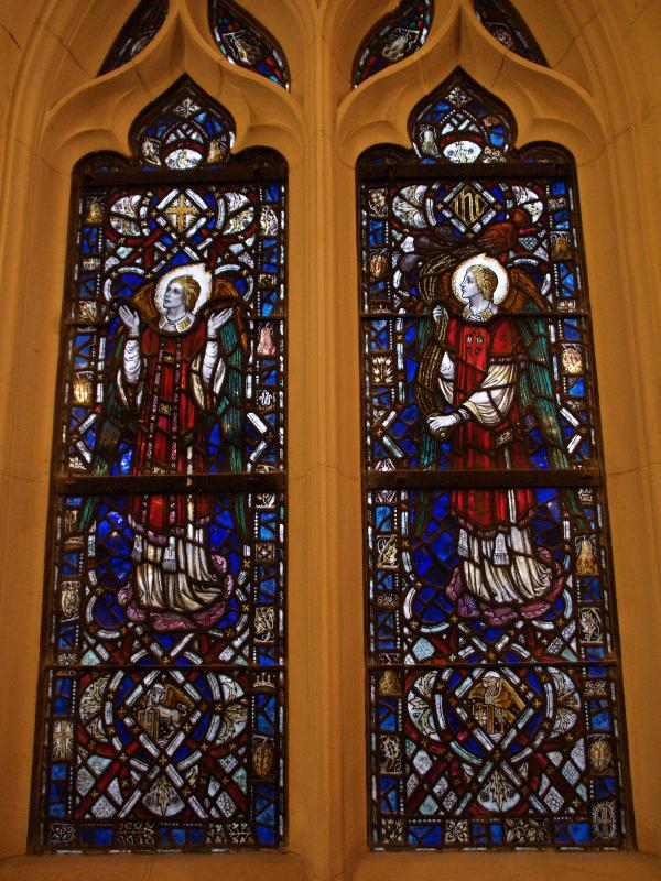 Paris, France: American Church in Paris: angels, Adoration and Thanksgiving (Williamson Memorial Window) (maker Charles J. Connick??)