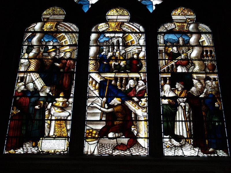 Lichfield, England: Lichfield Cathedral: Peter and John heal the cripple at the Beautiful Gate (1894-1895, Kempe)
