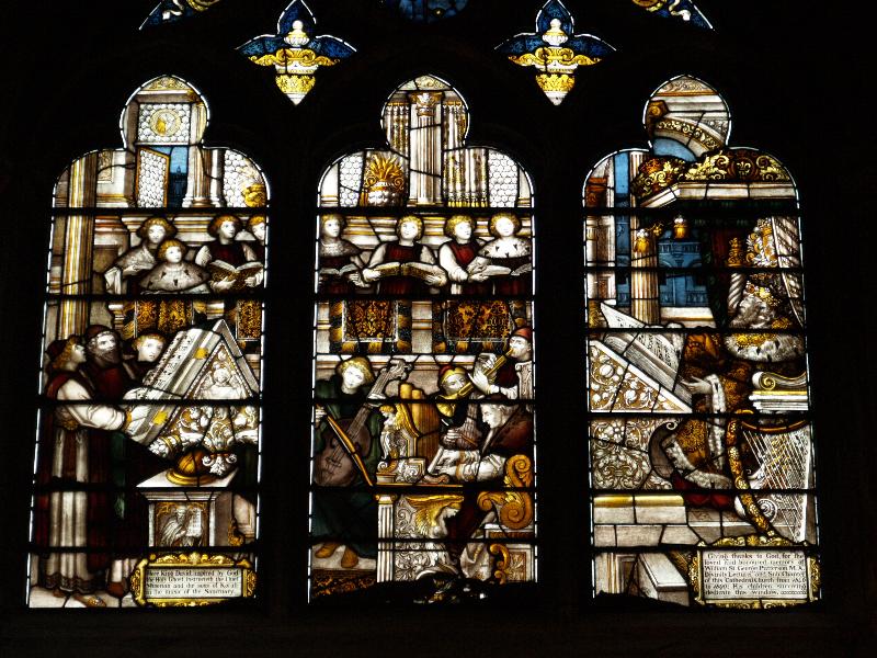 Lichfield, England: Lichfield Cathedral: King David training the musicians (1890, Kempe)