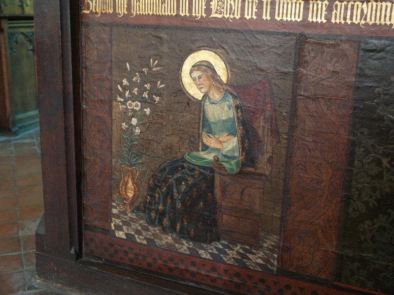 Cambridge, England: St Botolph's Church: Annunciation, Mary (rood screen, 1867, George Frederick Bodley?)