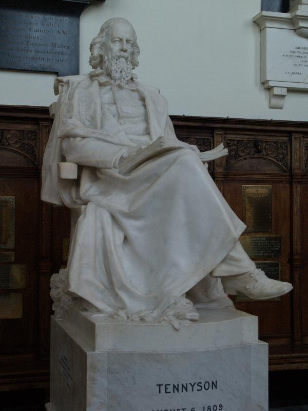 Cambridge, England: Trinity College: statue of Alfred, Lord Tennyson in chapel (1909, sculptor Hamo Thornycroft)