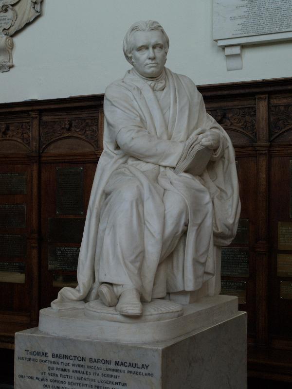 Cambridge, England: Trinity College: statue of Lord Macaulay in chapel (1868, sculptor Thomas Woolner)