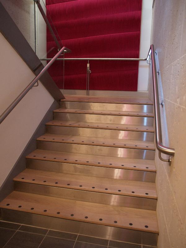Cambridge, England: St Catharine's College: McGrath Centre, stairs (2011-2013, architect R H Partnership)