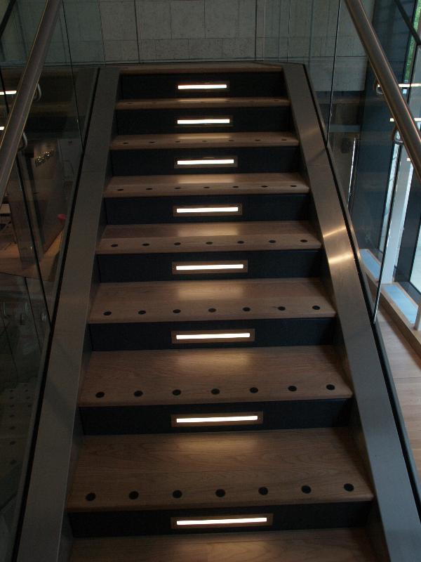 Cambridge, England: St Catharine's College: McGrath Centre, stairs (2011-2013, architect R H Partnership)