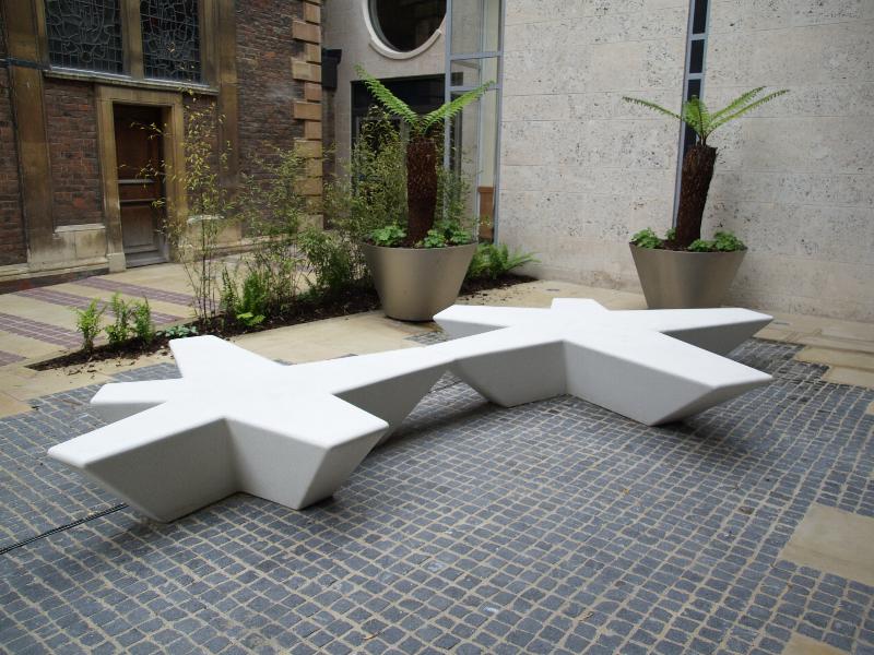 Cambridge, England: St Catharine's College: McGrath Centre, outside seating (2011-2013, architect R H Partnership)