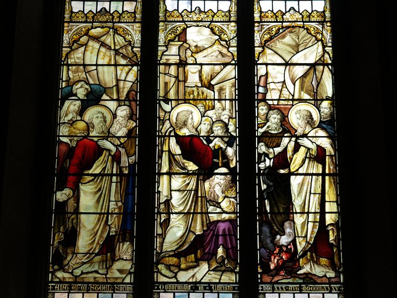 Cambridge, England: Gonville and Caius College: chapel, scenes from the life of St Paul (commemorating Anthony Steel, died 1885)