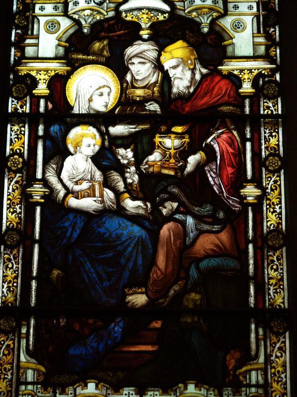 London, England: Rosslyn Hill Unitarian Chapel: Adoration of the Magi (1887, Frederick Wilson and Whitehouse)