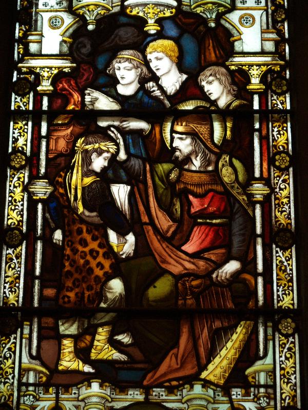 London, England: Rosslyn Hill Unitarian Chapel: David setting singers before the altar (1887, Frederick Wilson and Whitehouse)
