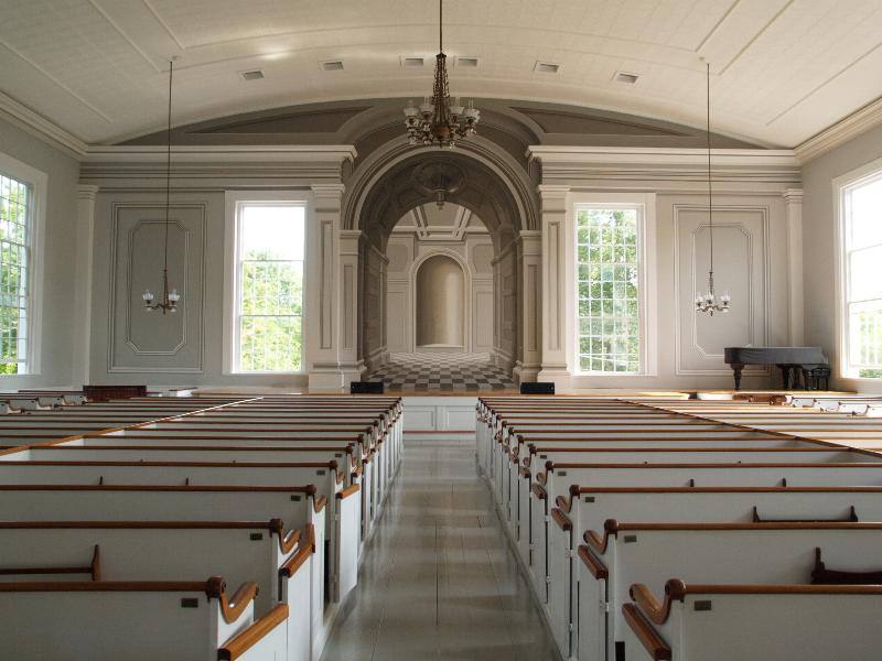 Edgartown, Massachusetts (MA): Old Whaling Church: trompe l'oeil mural (2013, Margot Datz; original mural was painted in 1840s by Carl Wendt)